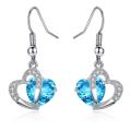 Fashion Jewellery Silver Color Model WLE51 Heart Copper Spike Blue Zircon Drop Earrings Blue Korean Earring Girls Shiny Transparent Earrings For Women / Girls. 