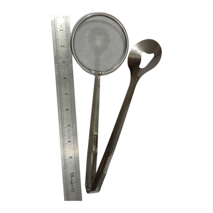 Multi-Functional 2 in 1 Fry Tool Filter Spoon Strainer with Clip Oil Frying BBQ Filter Stainless Steel Mesh Strainer Kitchen Tool
