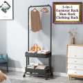 Shah G 3-in-1 Garment Rack Shoe Rack Clothing Rack Imported High Quality Coat and Garment Hanger, Cloth Organizer, Garment Rack having Multiple Hanger Hooks with 2 Bottom Storage Shelves,  - Single Pole OR Double Pole. 