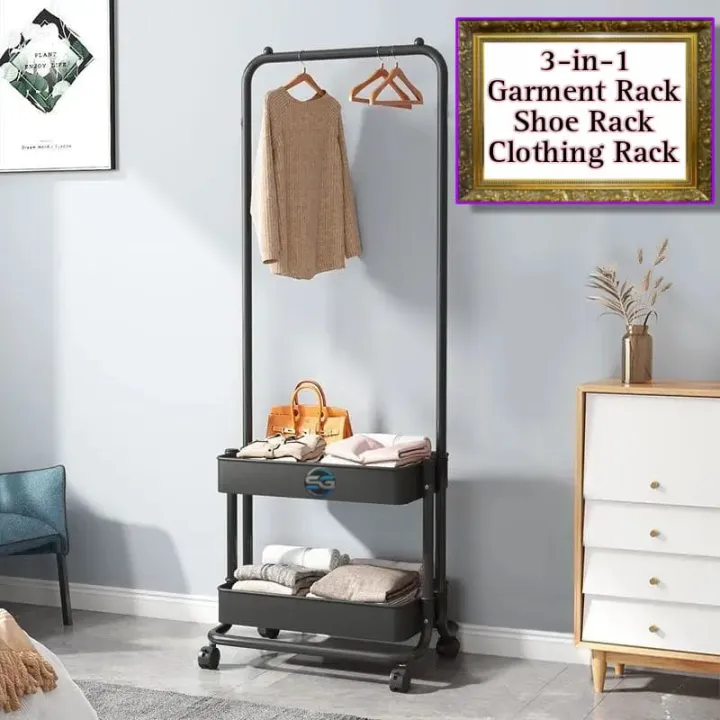 Shah%20G%203-in-1%20Garment%20Rack%20Shoe%20Rack%20Clothing%20Rack%20Imported%20High%20Quality%20Coat%20and%20Garment%20Hanger,%20Cloth%20Organizer,%20Garment%20Rack%20having%20Multiple%20Hanger%20Hooks%20with%202%20Bottom%20Storage%20Shelves,%20%20-%20Single%20Pole%20OR%20Double%20Pole%20-%20Image%202