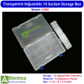 10 Section Adjustable & Removable Partitions Transparent Plastic Storage Box Organizer for Electronics Components, Jewelry & DIY Accessories by Electrica. 