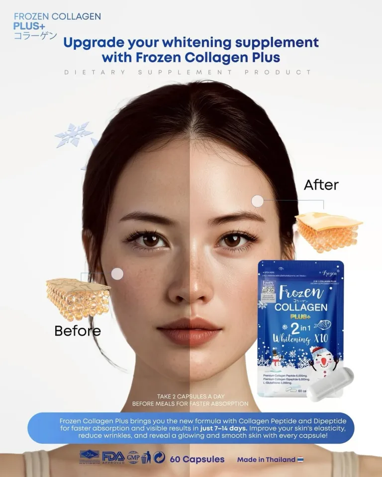 Frozen Collagen 2in1 Whitening X10  Fish Collagen Tripeptide With  Glutathione & Vitamin C, 60 Capsules