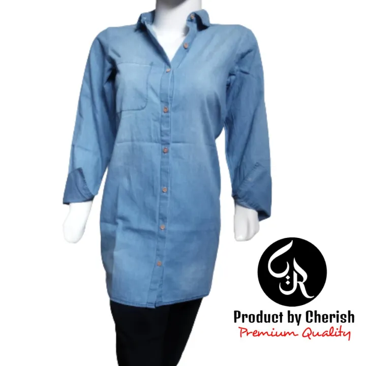 Cherish%20:%20Blue%20Denim%20casual%20Dress%20Women%20top%20perfect%20Style%20long%20top%20Jeans%20women%20denim%20shirts%20Dress%20Fashion%20Button%20Bustier%20Party%20-%20Image%203