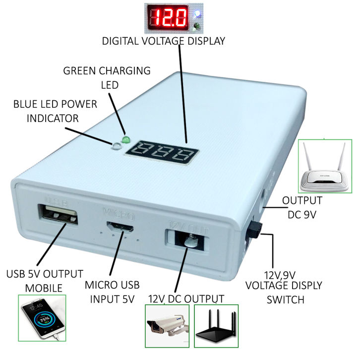 WiFi Router UPS Power Bank 12V - 1A 1.5A - 6 to 8 Hours Backup for TP-Link, Tenda, PTCL Routers UPS | Routers Power Bank | Mini Router UPS | Fiber Base Routers
