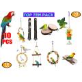 10 Packs Bird Parrot natural wooden Chewing Toys - Hanging Bell Birds Cage Toys Suitable for all types of Parakeets, Cockatiel, Conures,Finches,Budgie,Macaws, Parrots, Love Birds. 