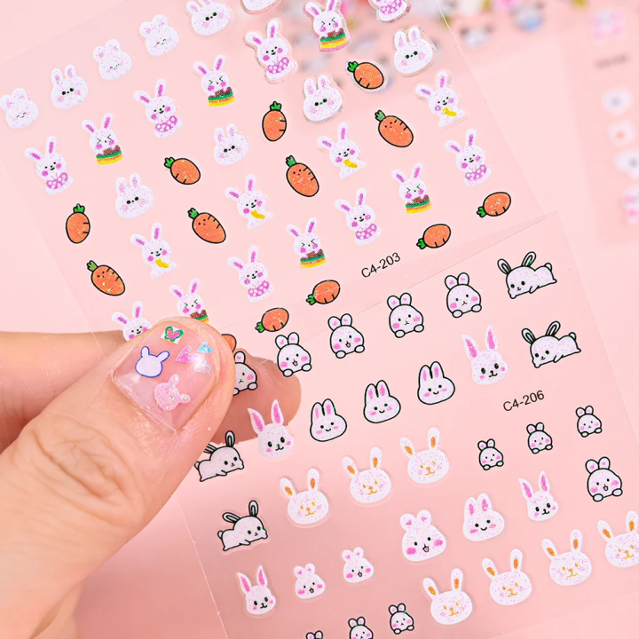 5-Sheet%20Kids%20Waterproof%203D%20Cartoon%20Bunny%20Flower%20Heart%20Rabbit%20&%20Princess%20Nail%20Art%20Stickers%20Decals%20for%20Baby%20Girls%20-%20Image%204