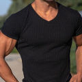 Summer T-shirt V-neck Men Casual Sports Pullover Top. 