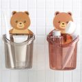 Cute Bear Wall Mounted Toothbrush Holder And Paste Kids Things Bathroom Accessories Shelf Storage Supplies Organizer Container. 