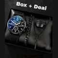 Fully Black Mega Deal Men's Gift Fashion Sport Wedding Watch Deal Men Sport Watches Top Class High Quality Wrist Pack Of 5 Watch Black Color Deal Stainless steel Luxury Italian Cuban Link Bracelet For Men/Boys. 