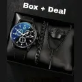 Fully Black Mega Deal Men's Gift Fashion Sport Wedding Watch Deal Men Sport Watches Top Class High Quality Wrist Pack Of 5 Watch Black Color Deal Stainless steel Luxury Italian Cuban Link Bracelet For Men/Boys. 