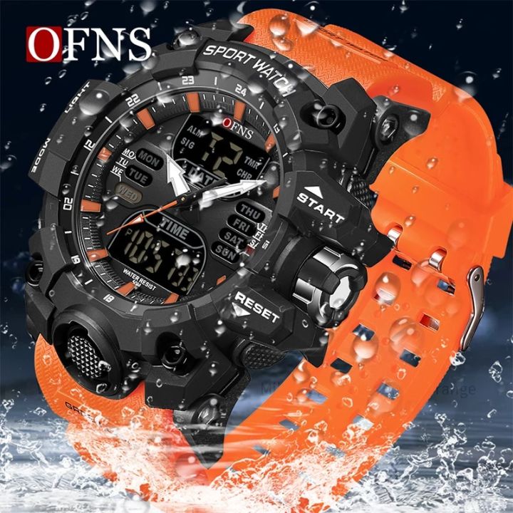 OFNS Outdoor Watches For Men G Style 50M Waterproof Clock Alarm reloj hombre Dual Display Wristwatch Quartz Military Watch Sport