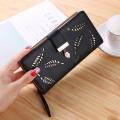 Stylish Mall -Luxury Pu  Leather Women Wallets Long Hasp Fold-Over Pattern Coin Purses Hollow Leaf Zipper Buckle Wallet for Girls Card Holder and money. 