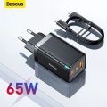 Baseus GaN5 Pro Fast Charger 2C+U 65W CN - Black (with TypeC to TypeC Cable 100w). 