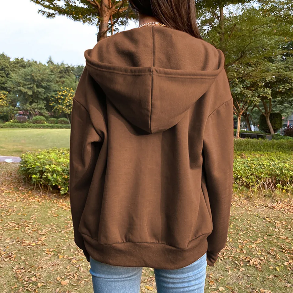 Loose Outwear Drawstring Solid Color Women Hooded Sweatshirt Outerwear Daraz.pk