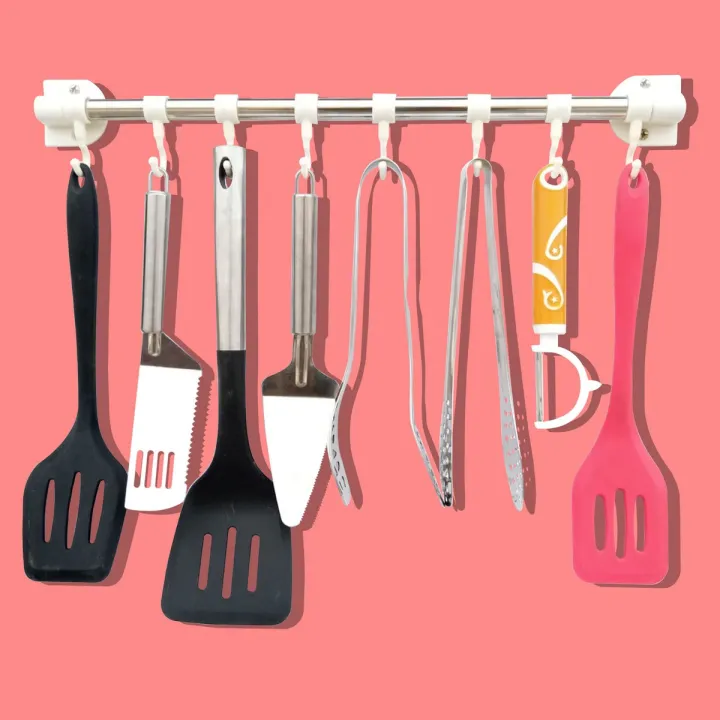 8 Hooks Kitchen Accessories Organizer Rack & Cloth Hanging Stand (White)