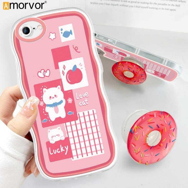 AMORVOR for OPPO A57 A39 F3 Lite Back Cover (With Free Holder) Cute Girl Soft Wavy Phone Case Camera Protection Transparent TPU Soft Cover