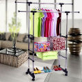 Multipurpose & Adjustable Stainless Steel Double Pole Cloth Hanger with 3 shelves for Floor Type Clothes Hanging & Drying purpose for Laundry & Bedroom | Stainless Steel | Single Pole or Double Pole. 