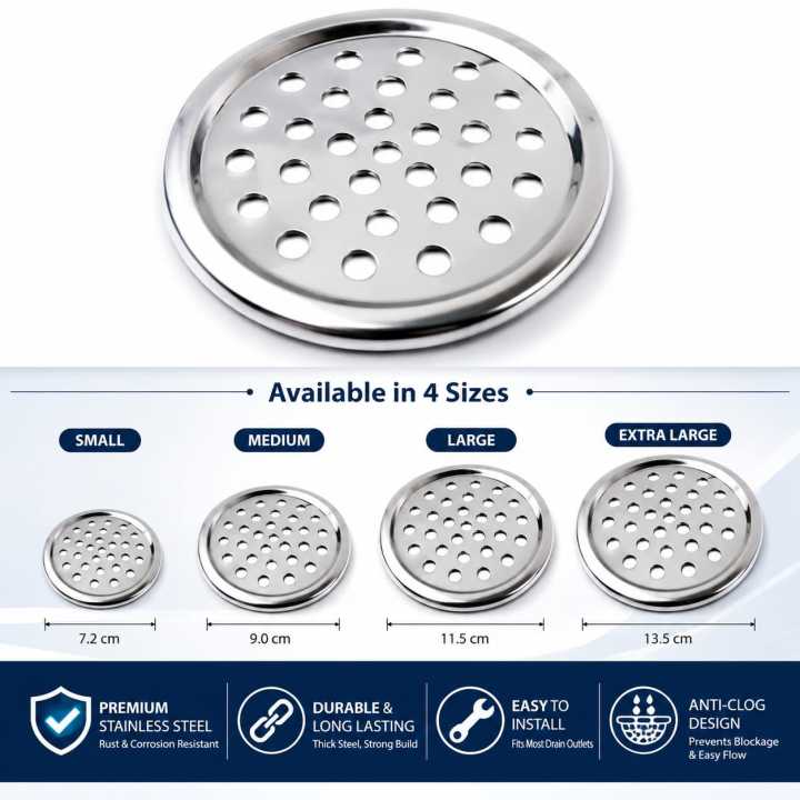 Stainless Steel Sink Waste Jali Drain Strainer | Anti Clog Kitchen & Bathroom Drain Cover | Small Medium Large XL