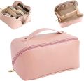 Portable Large Capacity Travel Cosmetic Bag with Handle Makeup Organizer Bag Storage Makeup Bag Waterproof PU Leather Travel Toiletry Bag for Women. 