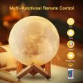 Full Moon Lamp, LED Lunar Night Light Remote Control Table Lamp Dimmable Brightness 16 Main Colors, 4 Light Conversion Modes with USB Charging Moonlight Gift with Wooden Holder. 