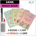 REFLECTIONZ TRADERS- SANK Montessori Reusable Magic Book 4 Magic Books + 1 Magic Pen + 10/5 Refills + 1 Grip Children's Calligraphy Copybook Magic Writing Calligraphy Handwriting Copybook Set for Copy Practice Gift | Practice book for kids. 