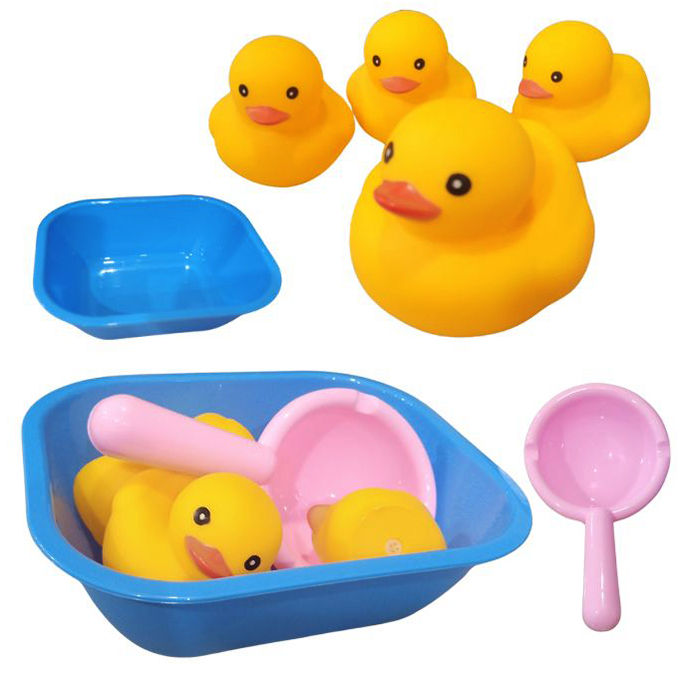 Rubber Duck with Tub and strainer Set For Kids Activity and learning Set