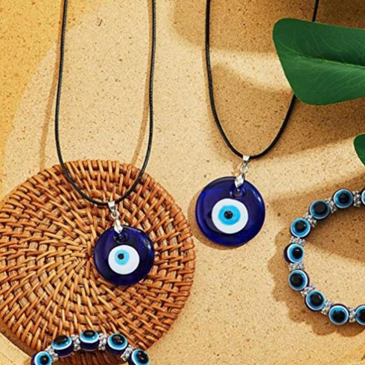 Demon Eye Necklace Bracelet Evil Eye with Rope Blue Eye Pendant for Women Men Boys Girls Blue Eye Beads Protect Chain