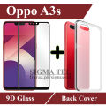 Oppo A3s Full Black 9D|5D|6D|10D|11D|21D Tempered Glass Screen Protector Full Glue Edge To Edge + Back Cover Transparent Soft Crystal Clear Case For Oppo A3s. 