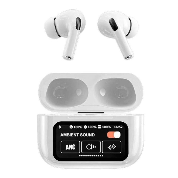 A9 Pro Earphones - Touch Screen ANC Wireless Earbuds - Bluetooth Headphones With 5.3 Support  - Smart Touch Screen - Noise Cancelling Support - Earbud