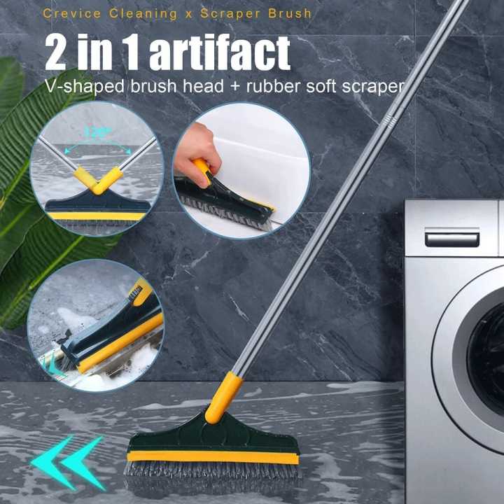 Bathroom Cleaning Brush with Wiper 2 in 1 Tiles Cleaning Brush Floor Scrub Bathroom Brush with ...