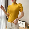 Spring and Autumn New Mock Neck Sweater Women's Slim Fit All-Match Short-Sleeved Sweater Inner Wear Blouse Pullover Bottoming Shirt. 