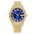 Hip Hop Avant-garde Luxury Artificial Diamond Quartz Men's Watch Fashion Casual Business Sports Golden Men's Watch, Ideal choice for Gifts. 