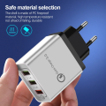 Qualcomm QC 3.0 Fast Charger With Triple USB 3 Port 3A 18W Quick Charge For All Brands / For Samsung / Iphone / HTC / Infinix / Xiaomi / Oppo / Huawei / Nokia / Lenovo - White. 