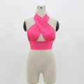 Women Strappy Cross Over Front Cut Out Halter Neck Sleeveless Backless Crop Top Bandage Vest Summer Tops Woman Clothes S-XL. 