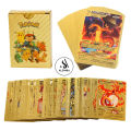 55 Pcs Pokemon Gold Foil Cards Anime Cartoon Pokemon English Version Tcg Card - 55 Pcs Pokemon Cards Box For Fans Rare Collection Card Child Toys Gifts - Golden Edition. 
