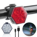 Cycling Light USB Rechargeable Bicycle Tailight Hexagon Safe Warning Flashing Tail Light Riding Bike Lights White. 