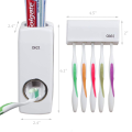 Set of Toothpaste Dispenser & Toothbrush Holder - White Automatic Toothpaste Dispenser and Toothbrush Holder Set. Wall Mounted Toothpaste Dispenser with 5 Toothbrush Holder Set, Toothpaste Squeezing Machine, Toothpaste Dispenser Toothbrush Holder Set.. 