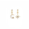 Silver Needle Sun Moon Myth White Moon Cross Micro-set Crystal Earrings Asymmetrical Girl Stud Earrings for gilrs for women low price. 