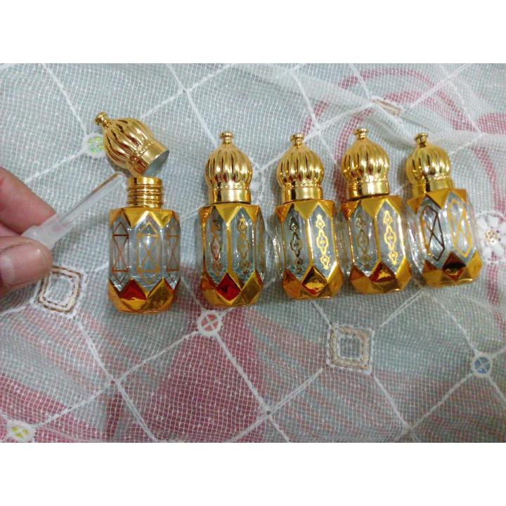 5 pcs 6ml Tomb Empty Fancy bottle with stick for Attar use all fragrance 6ml attar bottle travel size golden printed