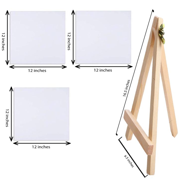 3 Piece Of 12X12 Inches Canvas Boards with easel For Painting | Daraz.pk