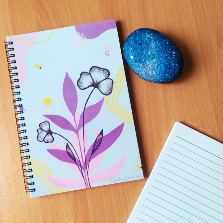 Purple Pink Floral Spiral Notebook | Lined Pages | Softcover A5 Notebook