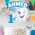 Customized 1st Teeth Baby Digital Birthday Cake Topper, for 6 Months Boy or Girl Birthday Party Celebration & Cake Decoration with Any NAME. 