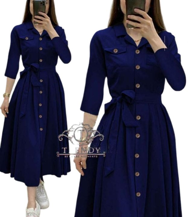 Designer%20Shirt%20Collar%20Frock%20Open%20Style%20with%20Belt%20-%201%20PC%20(Shirt%20/%20Kameez%20and%20Trouser%20/%20Shalwar)%20by%20Turbo%20Fashion%20Dress%20For%20Girls/%20Women%20-%20Image%202