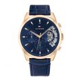 Tommy Hilfiger Wrist Watch For Men Quartz Leather Strap Blue Dial 44mm Watch 1710451. 