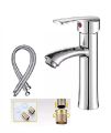 Alkhaleej : Brushed Nickel Wash Basin Tap Silver with Chrome Finish Water Tap Wall Mixer with Crutch & Multi Hot Cold Water Tap Alloy Faucets Mixers Taps Basin Steel Mixer Faucets. 