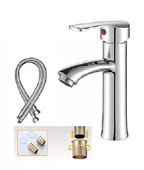 Alkhaleej : Brushed Nickel Wash Basin Tap Silver with Chrome Finish Water Tap Wall Mixer with Crutch & Multi Hot Cold Water Tap Alloy Faucets Mixers Taps Basin Steel Mixer Faucets