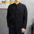 Men Long Sleeve Shirt Traditional Chinese Style Men's Mandarin Collar Shirt Long Sleeve Kung Fu Tai Chi Top with Pockets Authentic Tang Tops Uniform Tai Chi Shirt. 