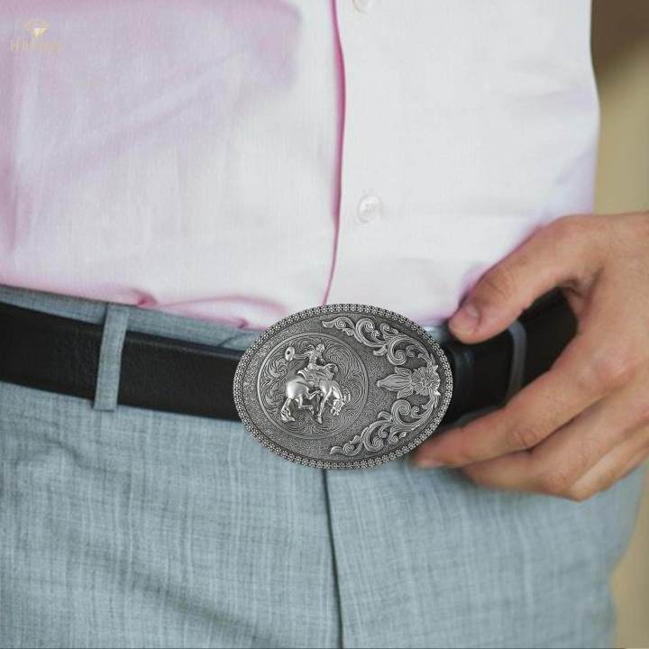 Men's Simple Western Cowboy Belt Buckle Cool Fashion Engraved Floral Vintage Style , Antique Silver