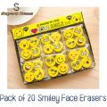 Pack of 20 – Fancy Smiley Face Erasers for Kids / Cartoon Eraser Emoji Stylish Erasers for Girls / Unique Erasers Pencil Cute Erasers. 