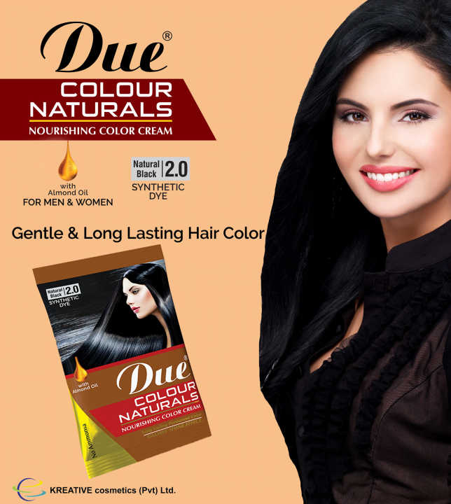 DUE Hair Color Sachet Natural Black 2.0 – For Men and Women - Permanent Color Long Lasting